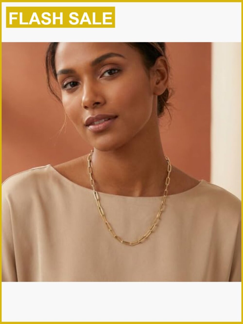 14K Gold Plated Paperclip Chain Necklace - Tarnish Resistant, Layering Jewelry - Picture 3 of 7